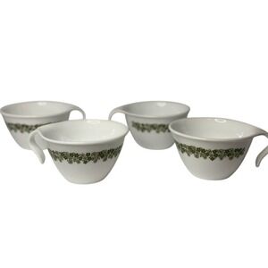VTG Corelle Spring Blossom Green Crazy Daisy Coffee Tea Cups Set of 4 White Mugs